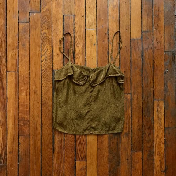 LACAUSA USA Women Tan Brown Gold Cheetah Leopard Print Spaghetti Strap Cami Top - Picture 1 of 4